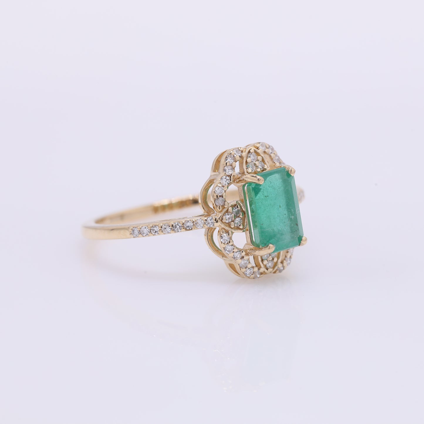 1.35 Ct Octagon Step Cut Natural Emerald 14K Gold Ring