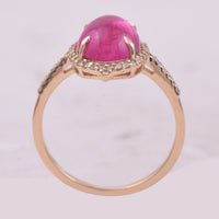 3.20 Ct Oval Cabochon Cut Natural Pink Tourmaline 14K Gold Ring