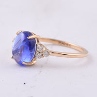 2.61 Ct Oval Cabochon Cut Natural Tanzanite 14K Gold Ring