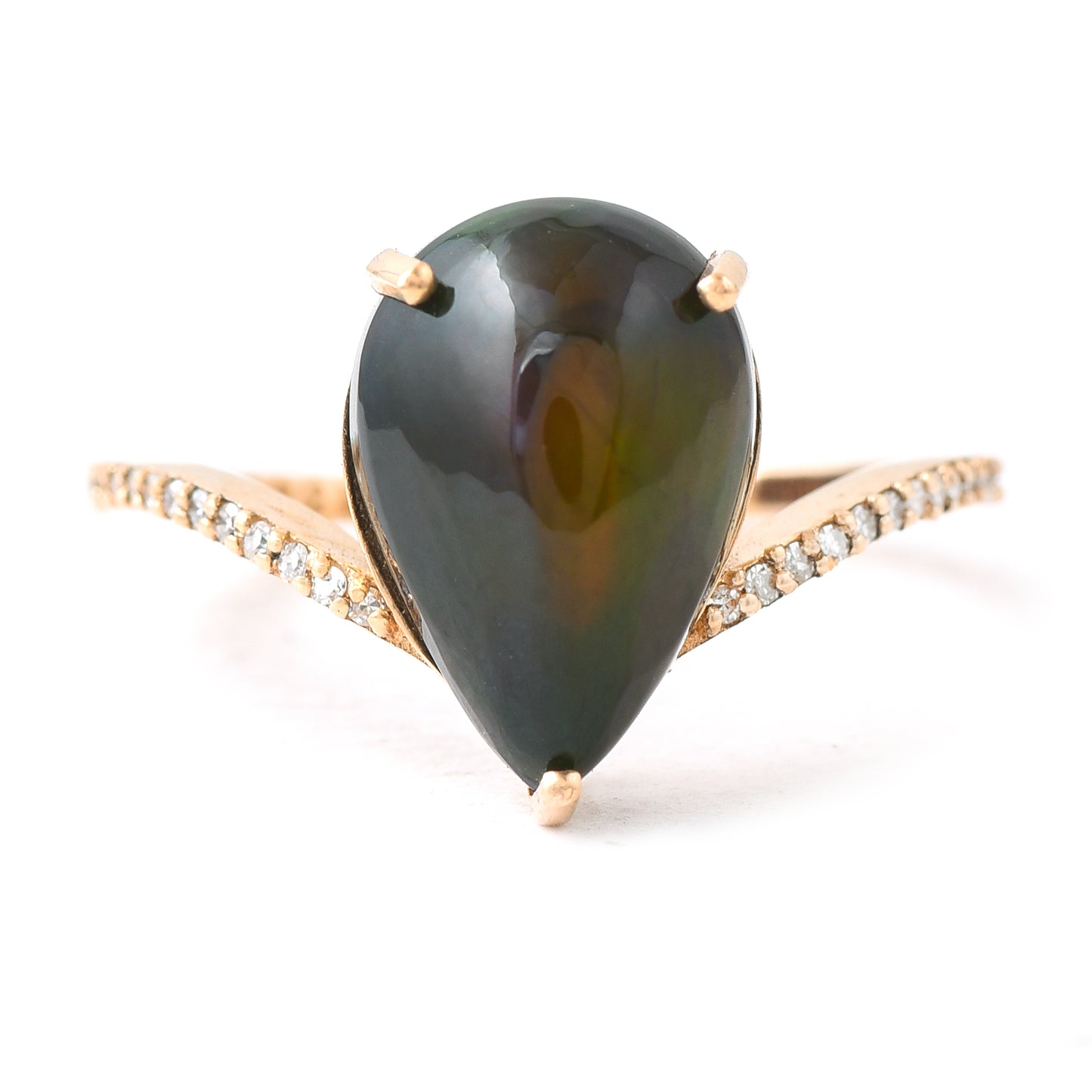 3.16 Ct Pear Black Opal 14K Gold Ring
