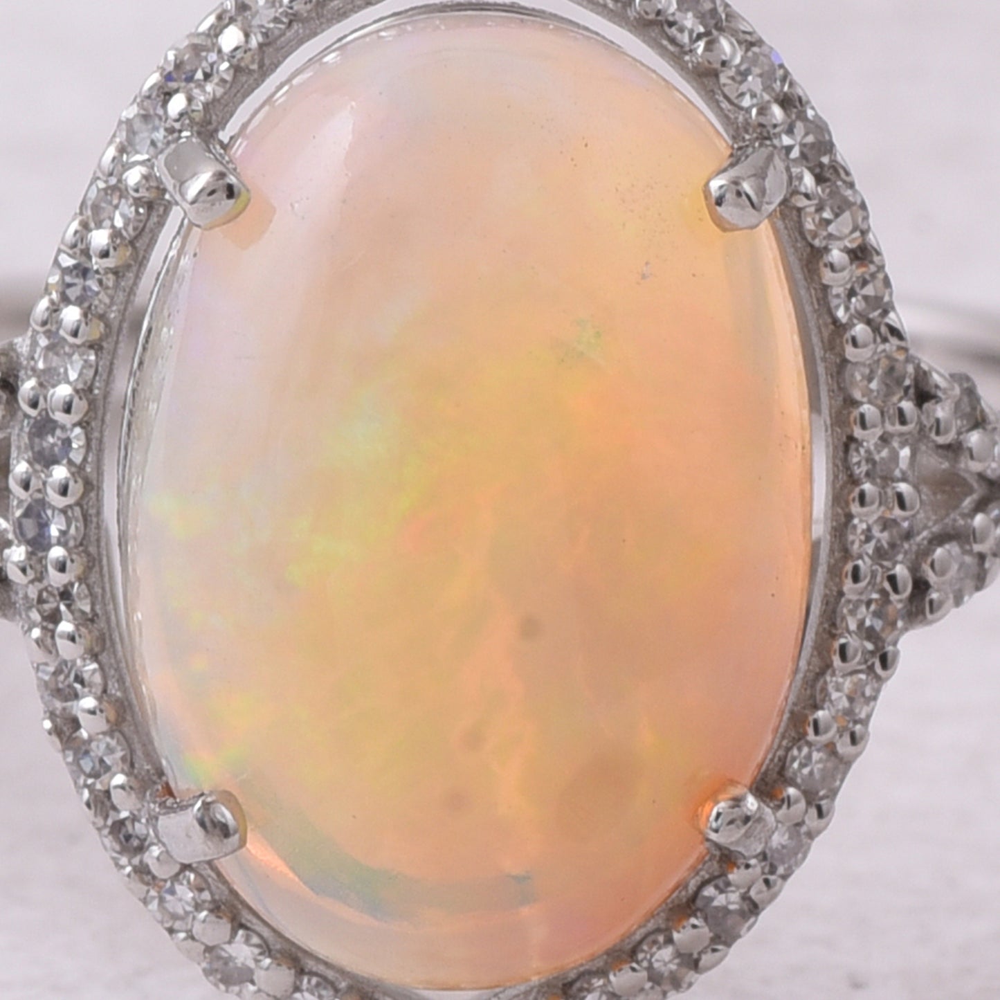 2.89 Ct Oval Cabochon Cut Natural Opal 950 Platinum Ring
