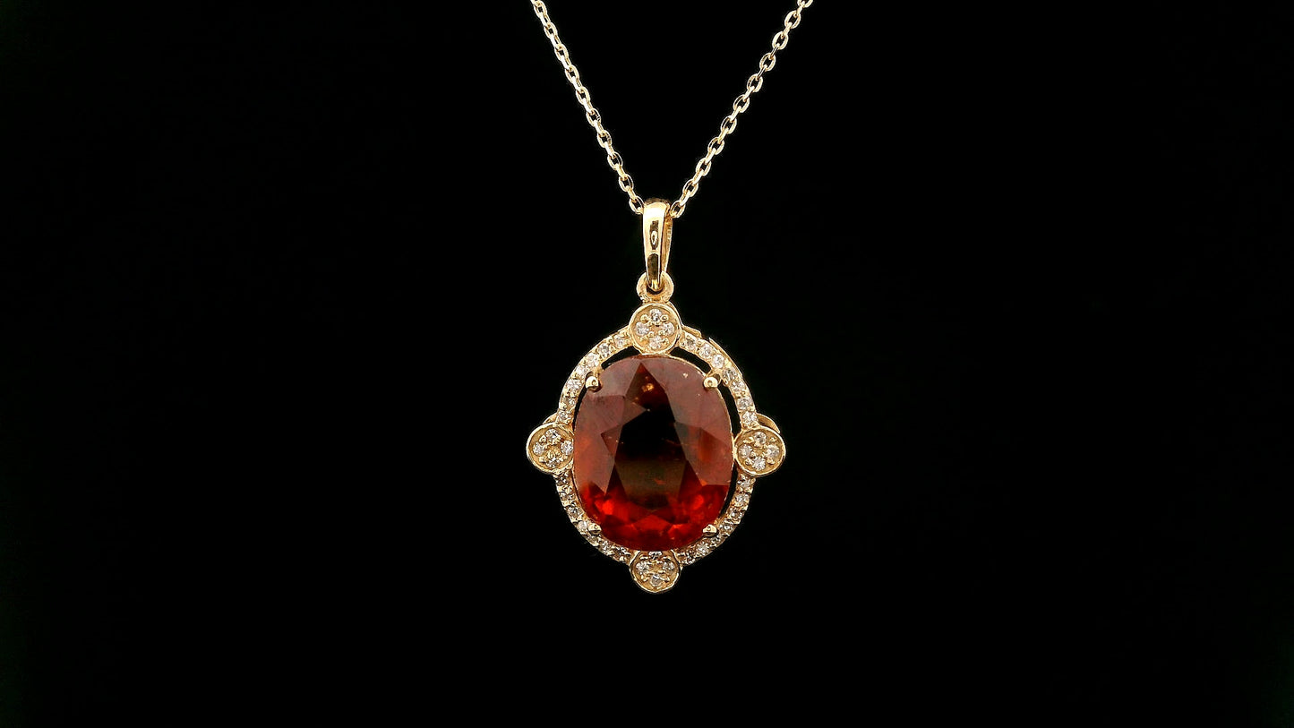 7.22 Ct Oval Hessonite 14K Gold Pendant