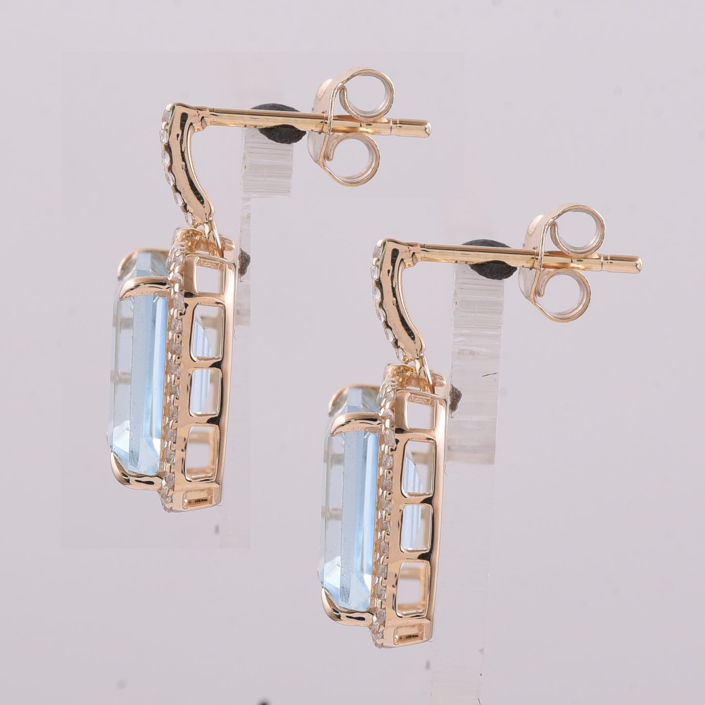 8.02 Ct Octagon Blue Topaz 9K Gold Earrings