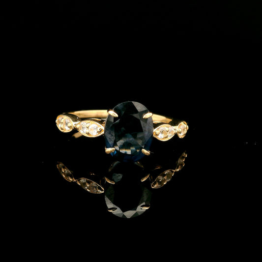 1.89 Ct Oval Mixed Cut Natural Corundum Sapphire 14K Gold Ring
