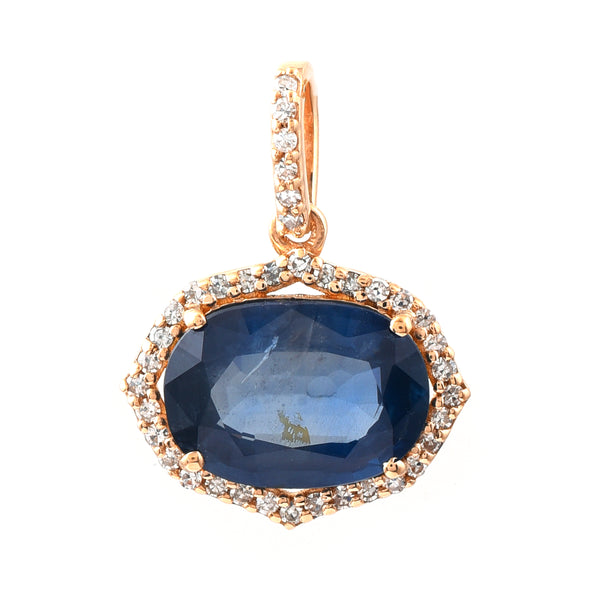 2.26 Ct Oval Mixed Cut Natural Sapphire 14K Gold Pendant