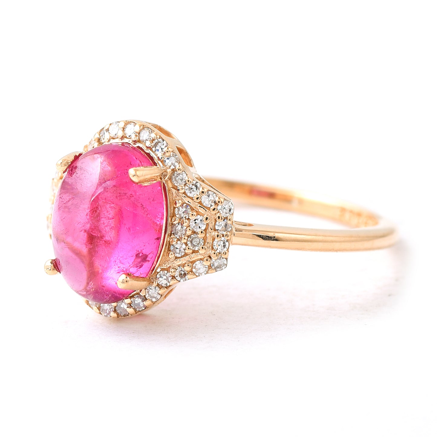 1.92 Ct Oval Cabochon Cut Natural Pink Tourmaline 14K Gold Ring