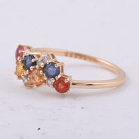 1.29 Ct Round Natural Multi-Coloured Sapphire 14K Gold Ring