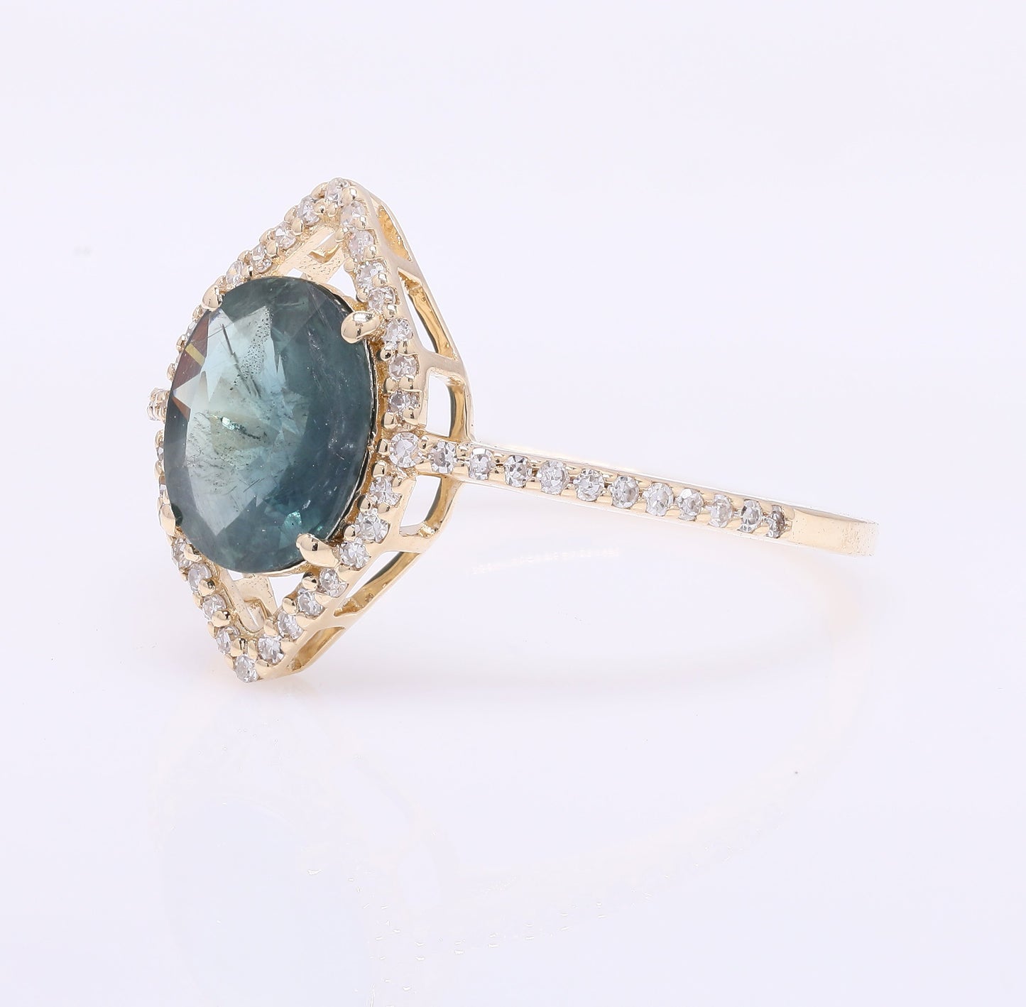 1.80 Ct Oval Mixed Cut Natural Sapphire 14K Gold Ring