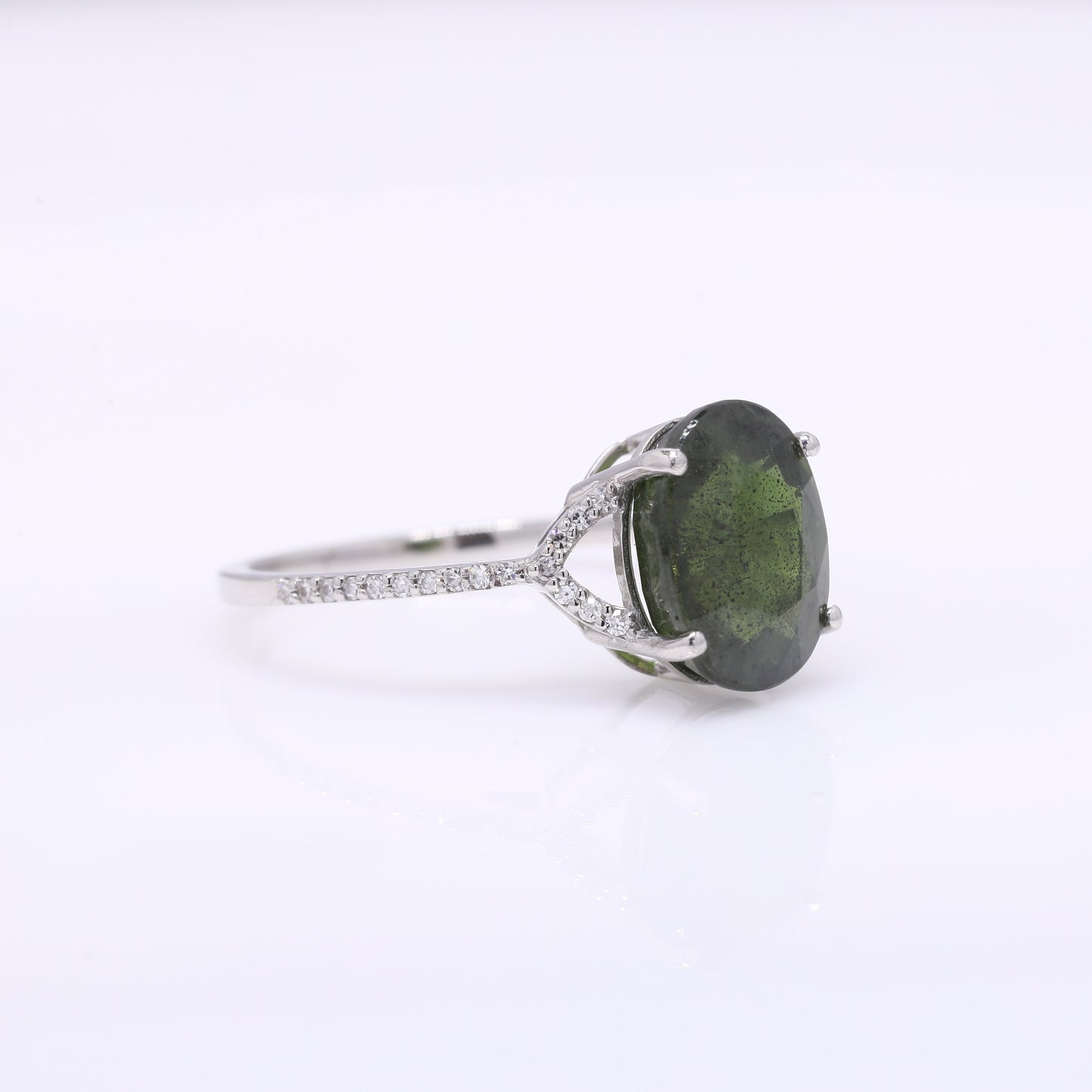 5.29 Ct Oval Mixed Cut Natural Green Sapphire 950 Platinum Ring