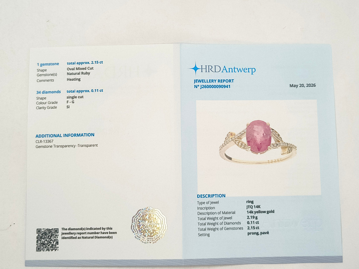 2.26 Ct Oval Ruby 14K Gold Ring