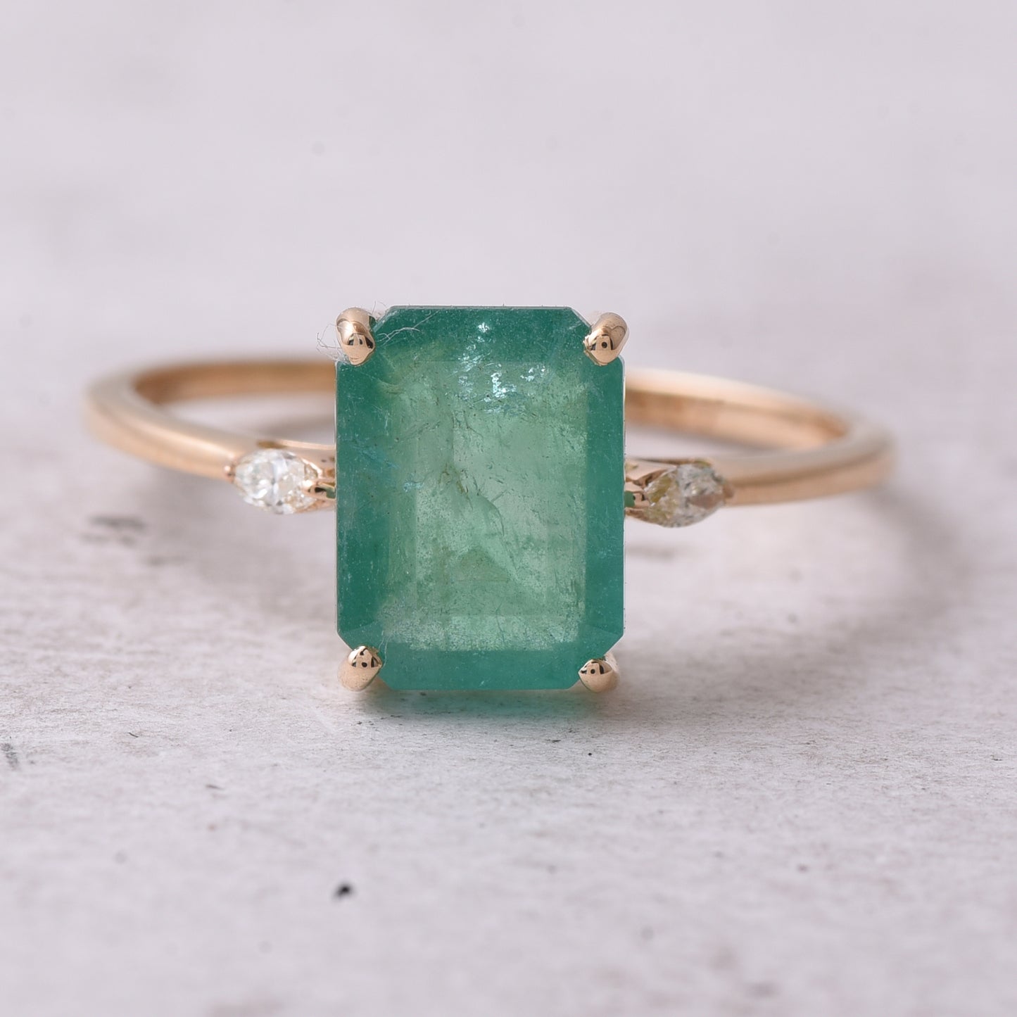 2.52 Ct Octagon Step Cut Natural Emerald 14K Gold Ring