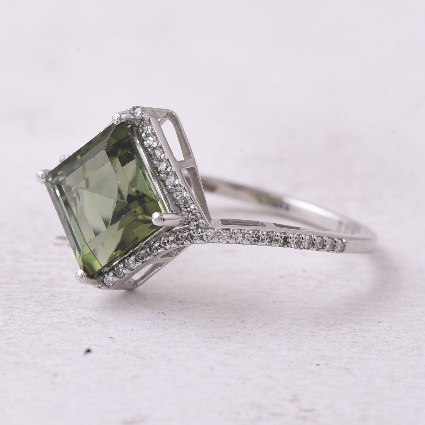 2.79 Ct Square Step Cut Natural Green Tourmaline 950 Platinum Ring