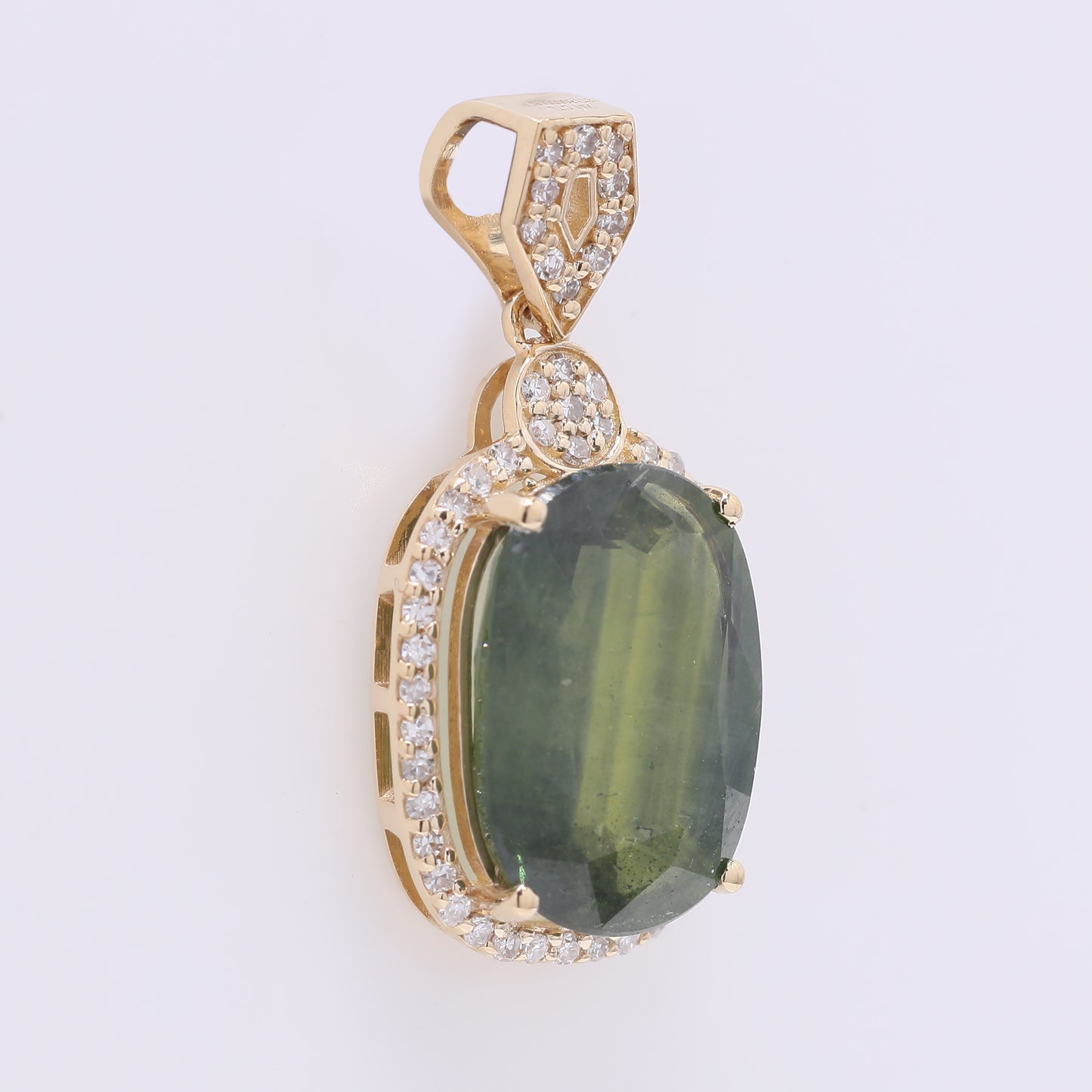 5.35 Ct Cushion Mixed Cut Natural Green Sapphire 14K Gold Pendant