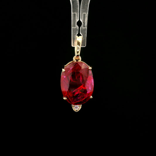 4.92 Ct Oval Mixed Cut Lab Grown Ruby 14K Gold Pendant