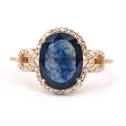 3.46 Ct Oval Mixed Cut Natural Sapphire 14K Gold Ring