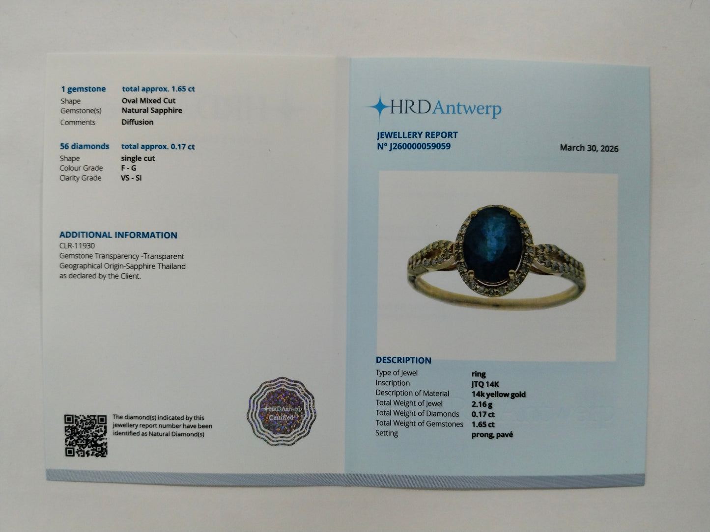 1.82 Ct Oval Mixed Cut Natural Sapphire 14K Gold Ring