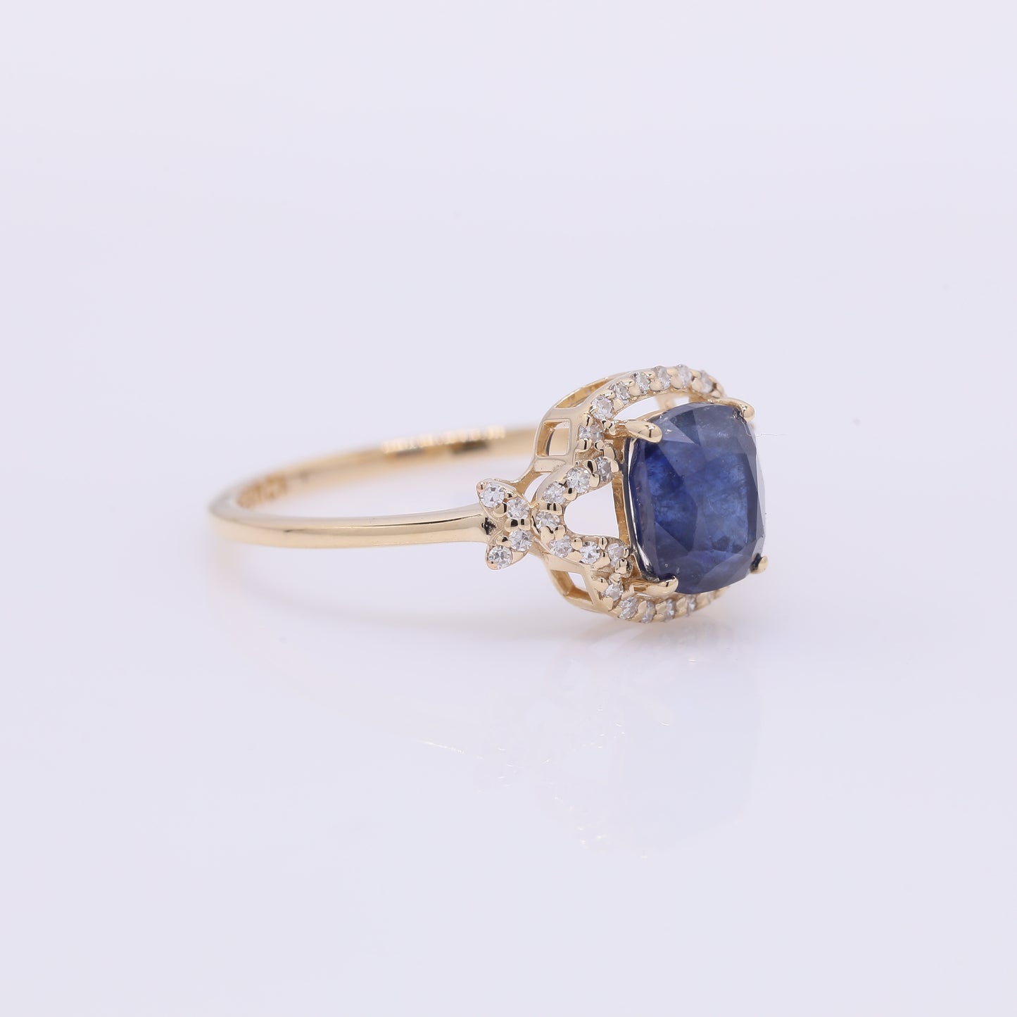 2.09 Ct Cushion Mixed Cut Natural Sapphire 14K Gold Ring