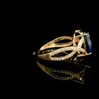 6.25 Ct Oval Mixed Cut Lab Grown Sapphire 14K Gold Ring