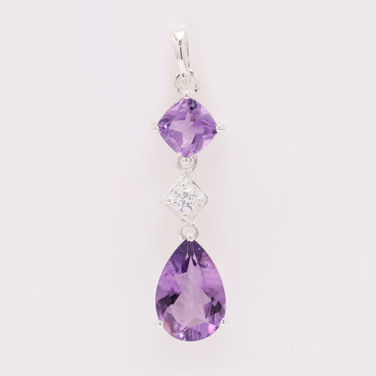 3.65 Ct Pear Amethyst 925 Silver Pendant