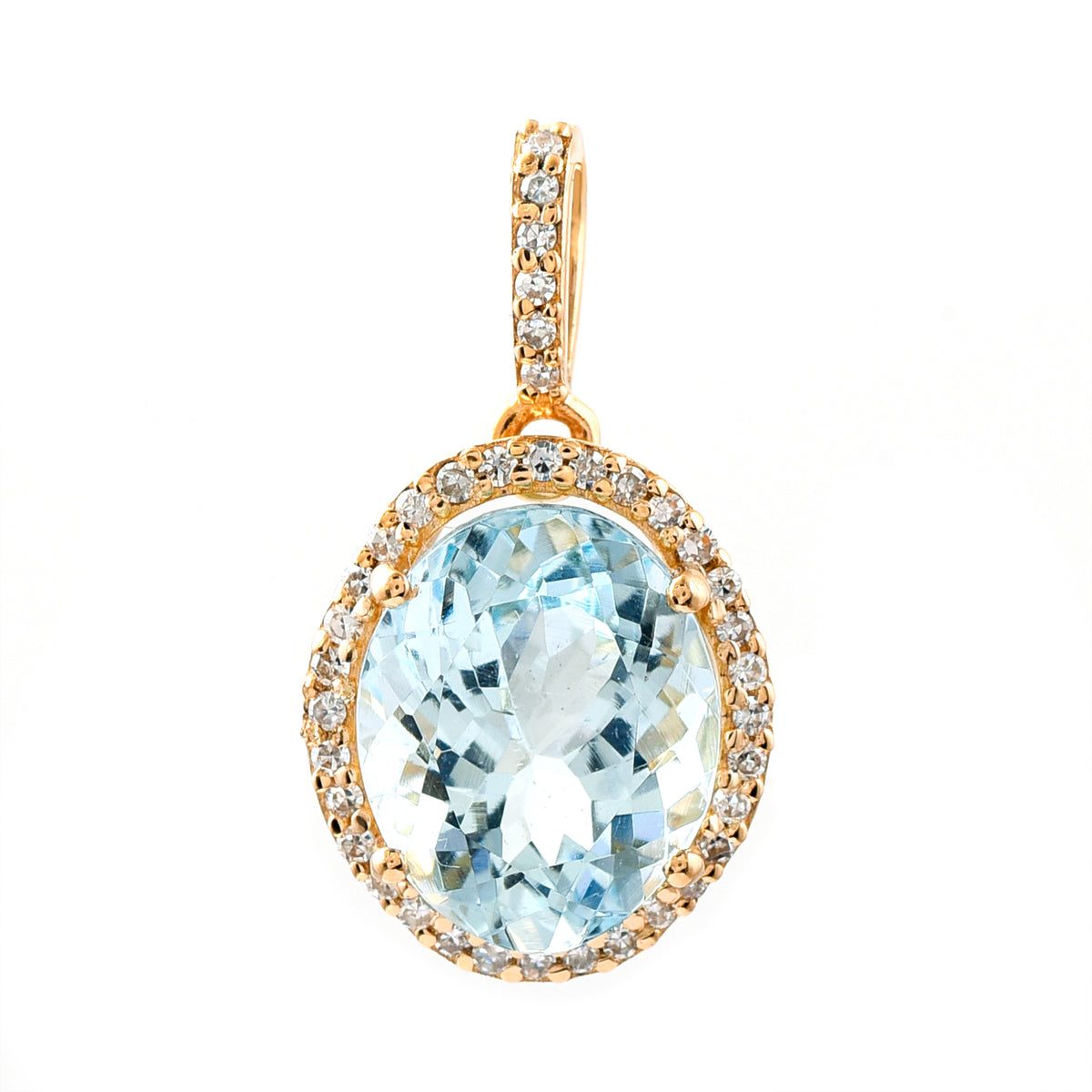 2.49 Ct Oval Mixed Cut Natural Aquamarine 14K Gold Pendant