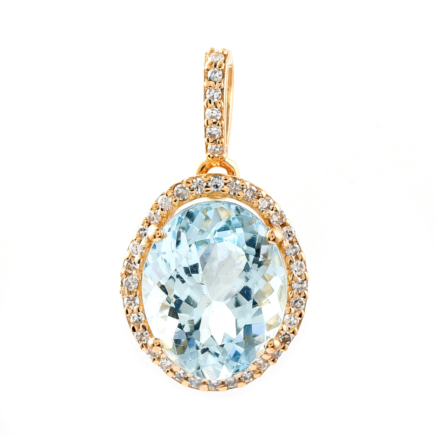 2.49 Ct Oval Mixed Cut Natural Aquamarine 14K Gold Pendant