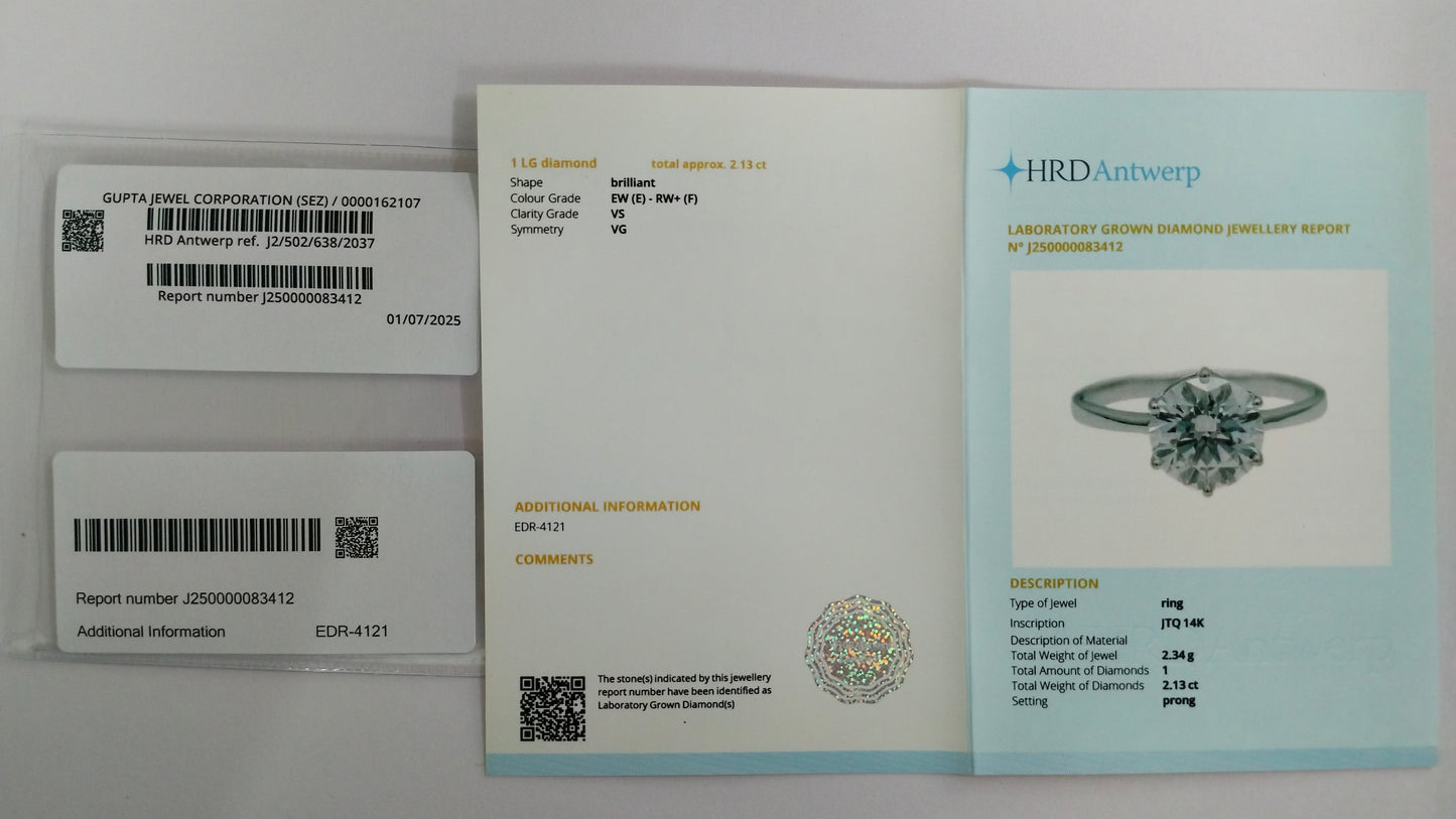 2.13 Carats Lab Grown Diamond 14K Gold Ring