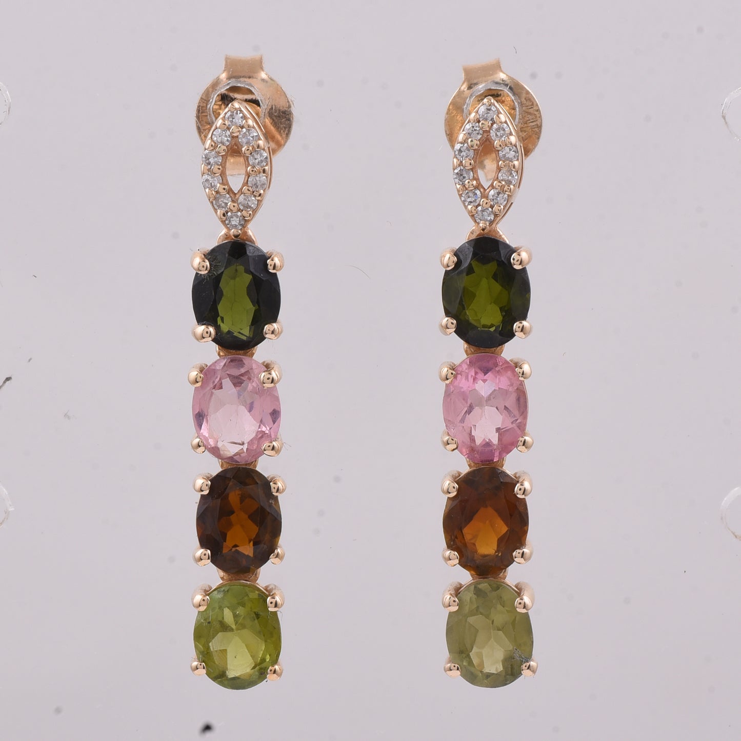 2.45 Ct Oval Natural Multi-Coloured Tourmaline 14K Gold Earrings