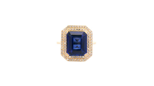 6.32 Ct Octagon Lab Grown Sapphire 14K Gold Ring