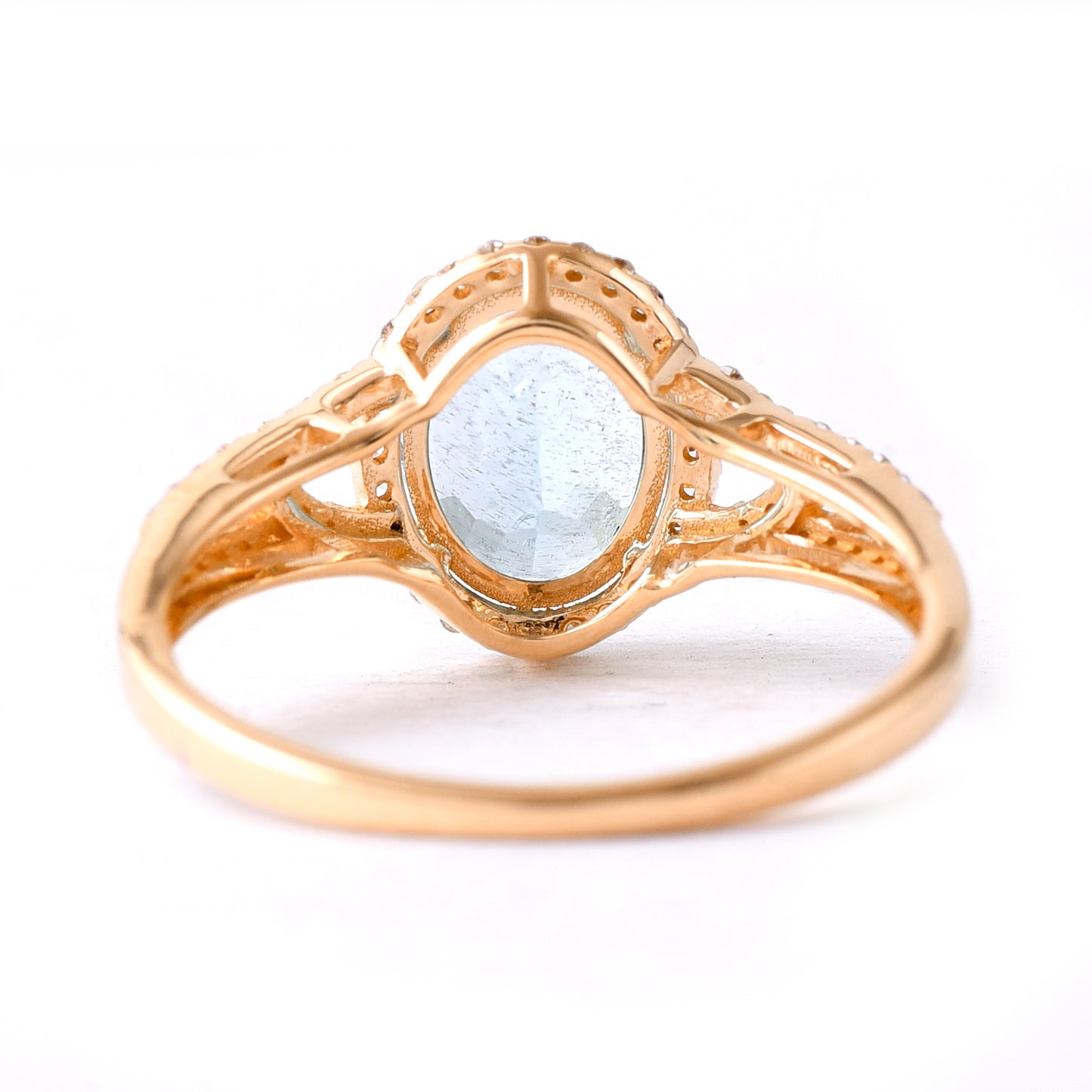 1.84 Ct Oval Mixed Cut Natural Aquamarine 14K Gold Ring