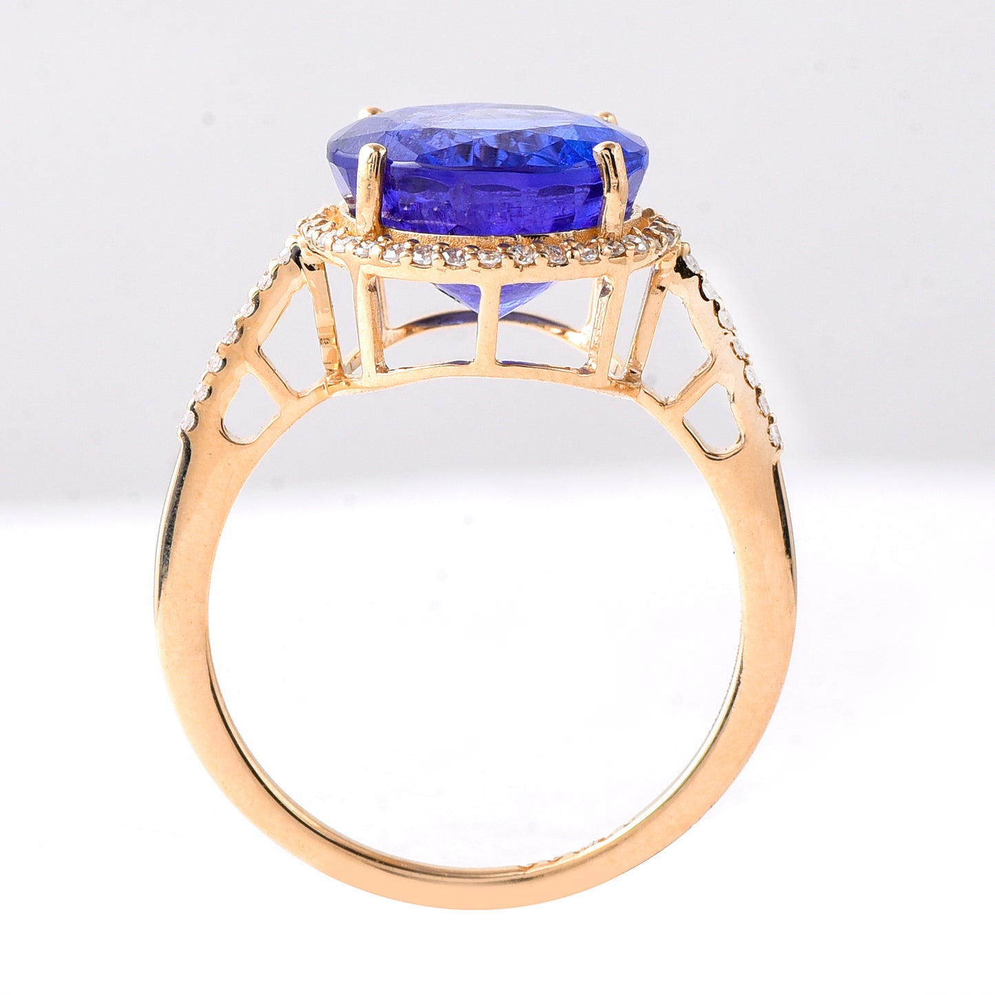5.49 Ct Round Mixed Cut Natural Tanzanite 14K Gold Ring
