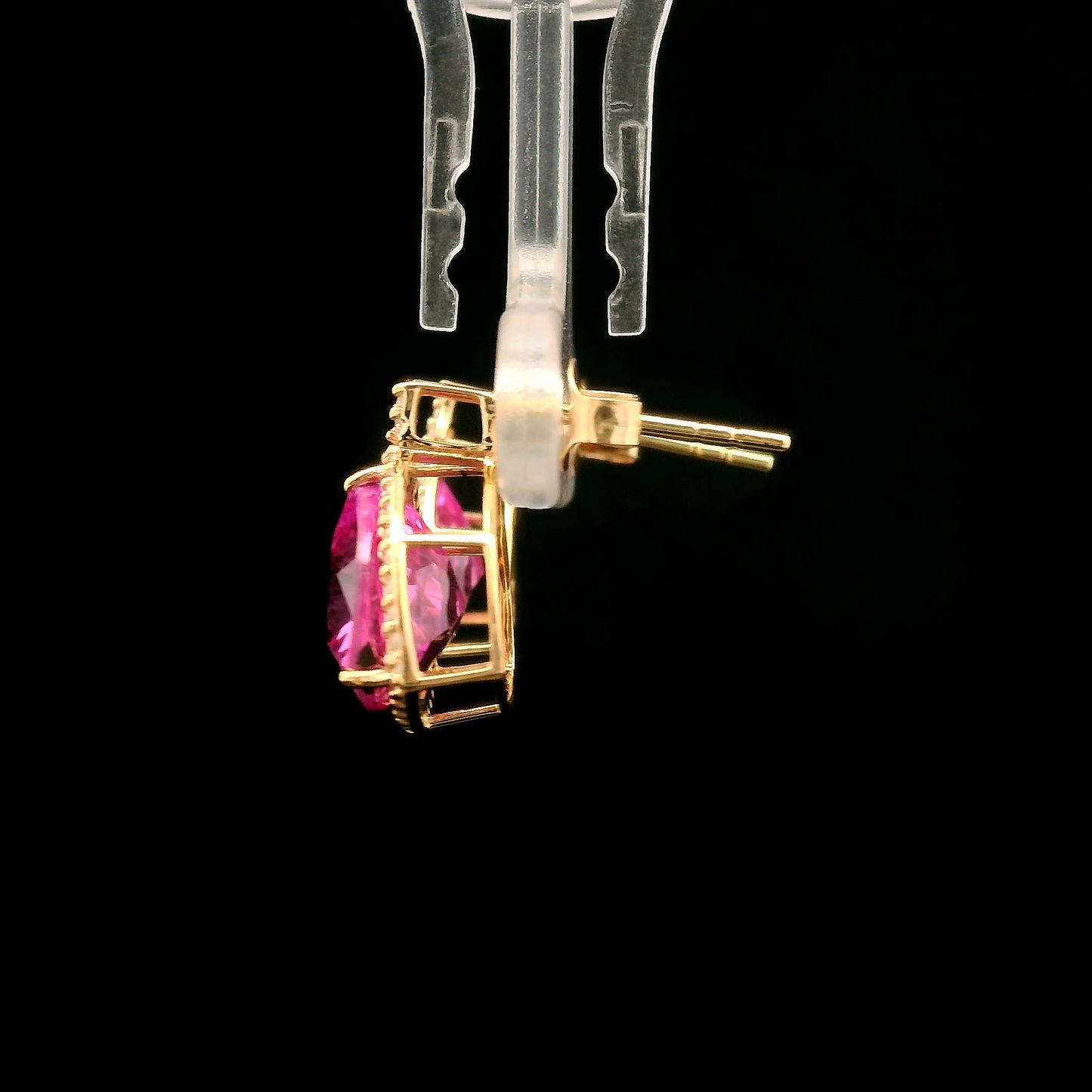 7.24 Ct Triangular Mixed Cut Lab Grown Pink Sapphire 14K Gold Earrings