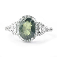 2.77 Ct Oval Mixed Cut Natural Green Sapphire 950 Platinum Ring