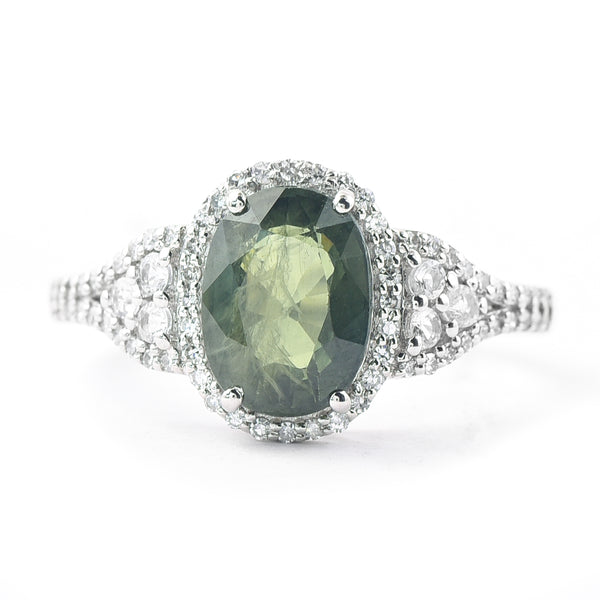 2.77 Ct Oval Mixed Cut Natural Green Sapphire 950 Platinum Ring