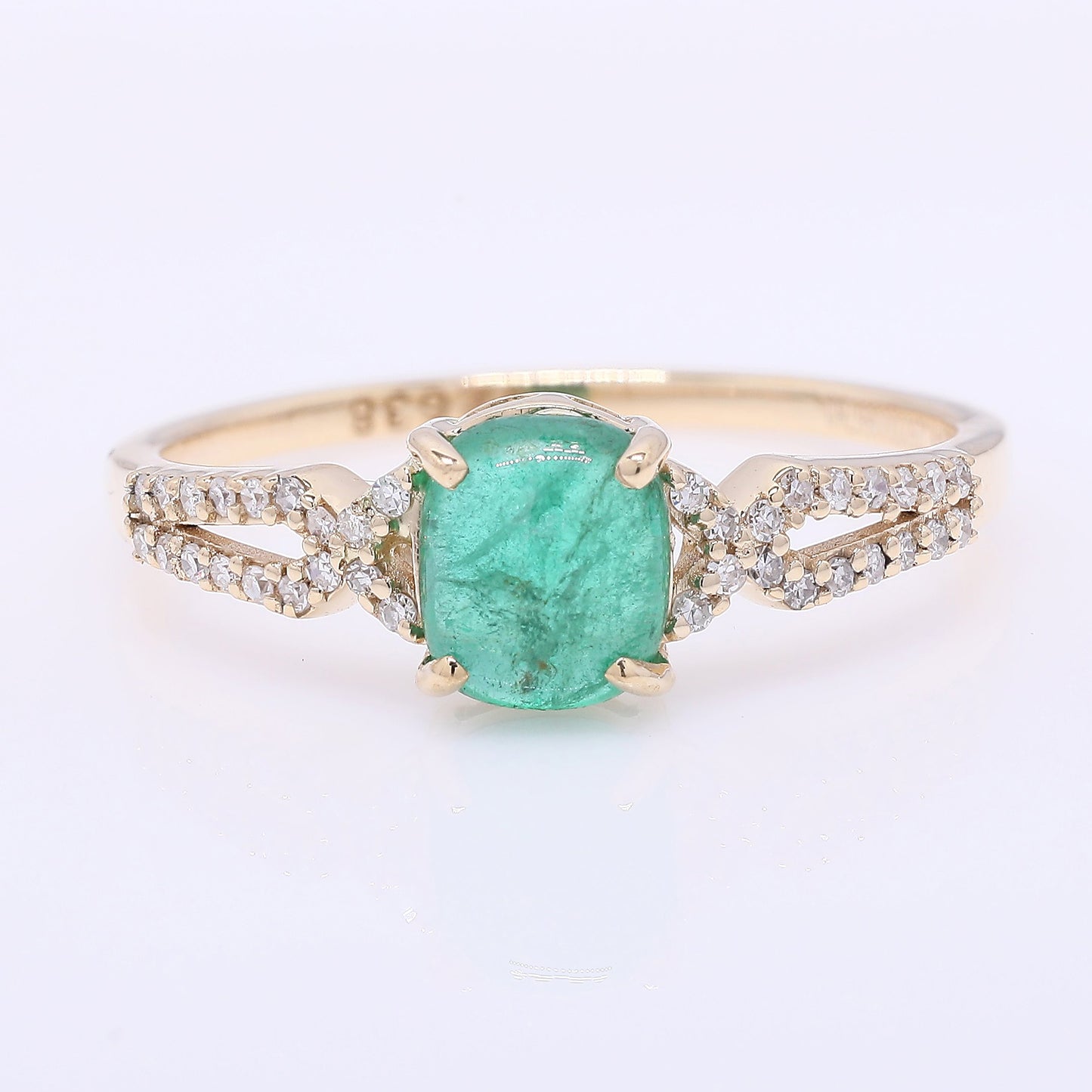 1.24 Ct Cushion Cabochon Natural Emerald 14K Gold Ring