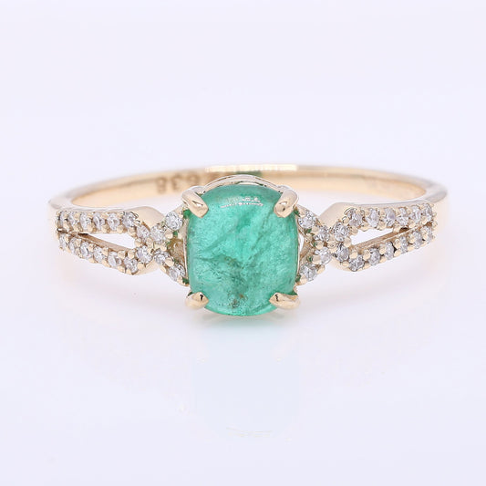 1.24 Ct Cushion Cabochon Natural Emerald 14K Gold Ring