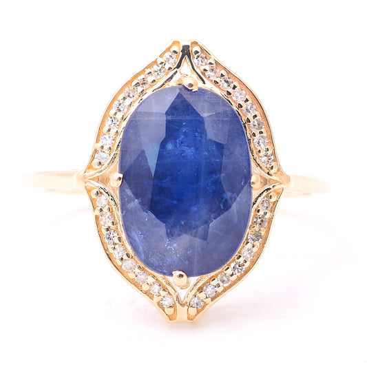 5.55 Ct Oval Mixed Cut Natural Sapphire 14K Gold Ring
