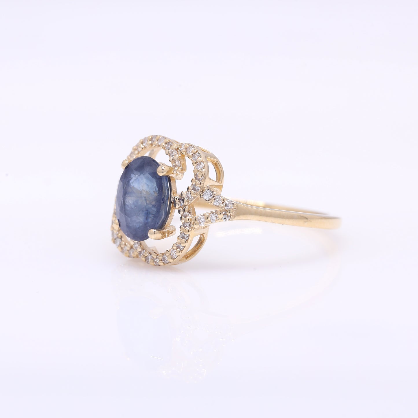 1.72 Ct Oval Mixed Cut Natural Sapphire 14K Gold Ring