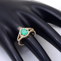 1.09 Ct Oval Mixed Cut Natural Emerald 14K Gold Ring