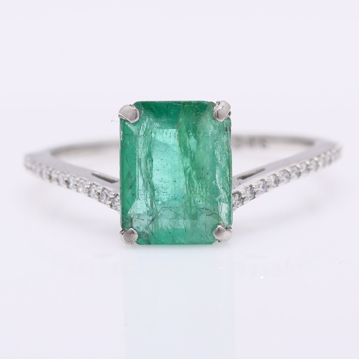 2.50 Ct Octagon Step Cut Natural Emerald 950 Platinum Ring