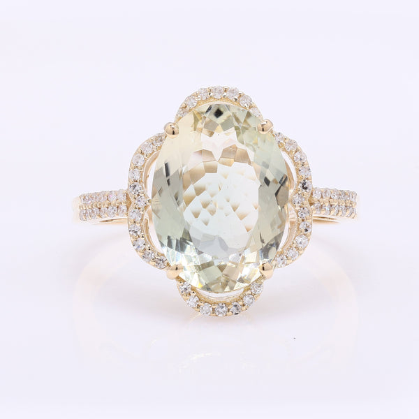 4.15 Ct Oval Mixed Cut Natural Sunstone 14K Gold Ring