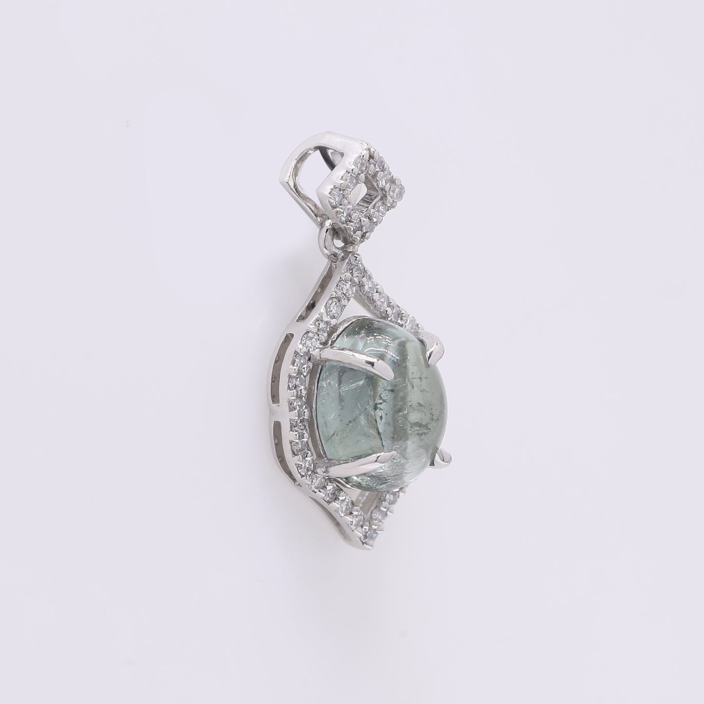 1.84 Ct Oval Cabochon Cut Natural Tourmaline 950 Platinum Pendant