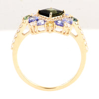 2.00 Ct Square Multi Tourmaline 14K Gold Ring