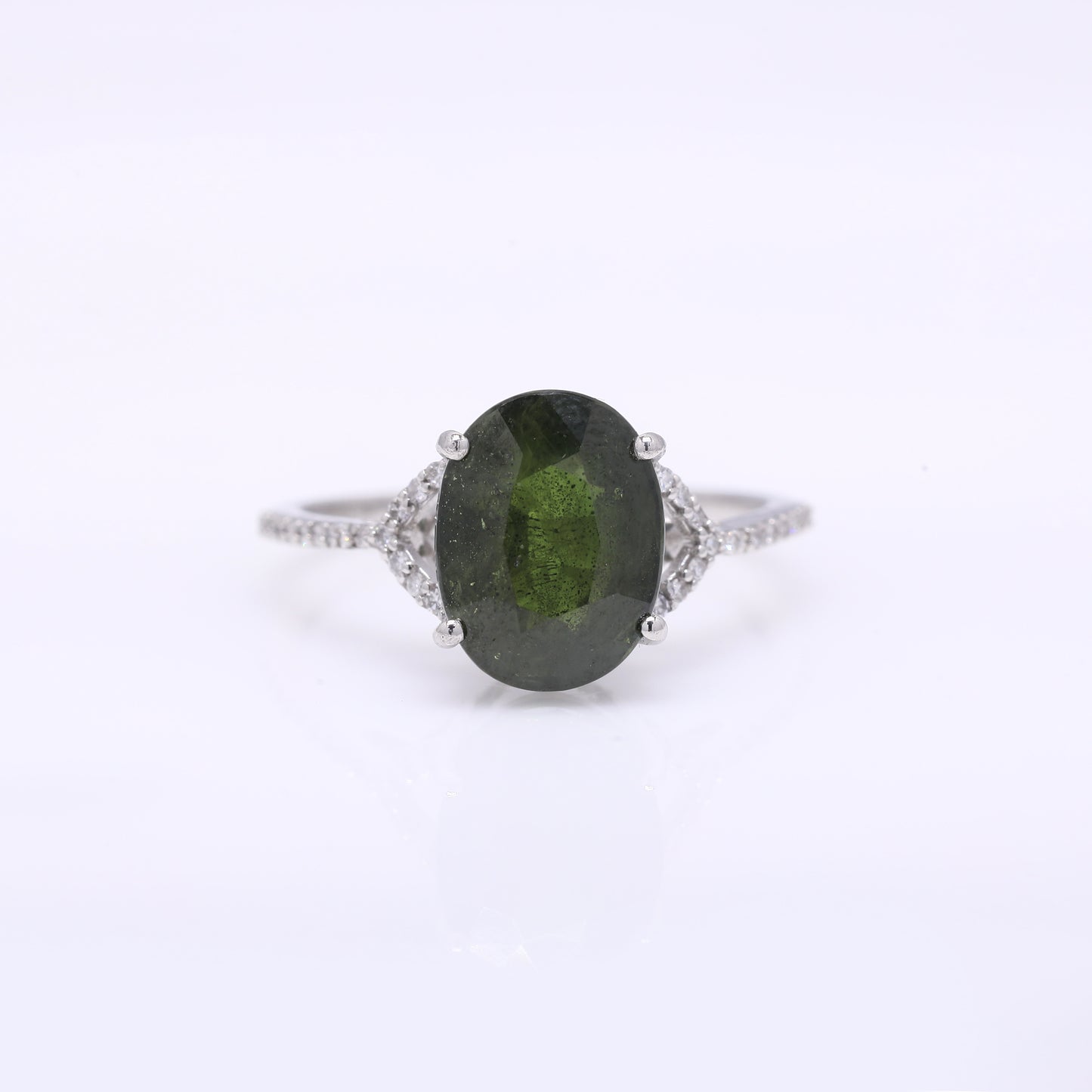 5.29 Ct Oval Mixed Cut Natural Green Sapphire 950 Platinum Ring