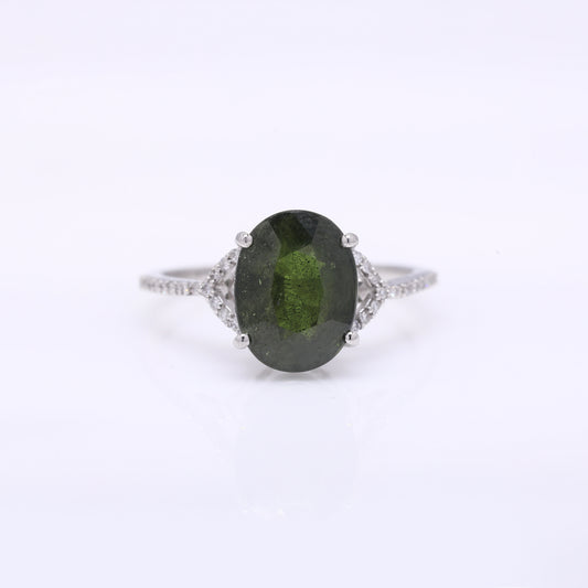 5.29 Ct Oval Mixed Cut Natural Green Sapphire 950 Platinum Ring