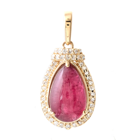 3.21 Ct Pear Cabochon Natural Tourmaline 14K Gold Pendant