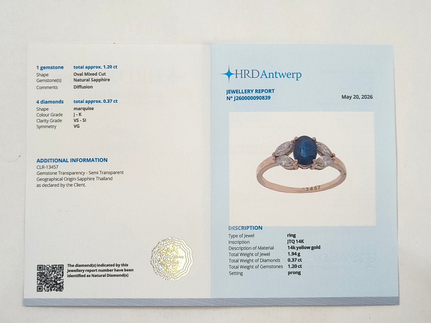 1.57 Ct Oval Sapphire 14K Gold Ring