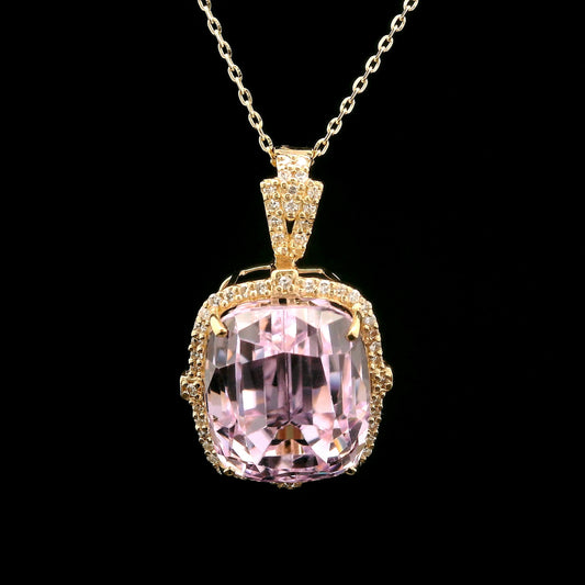 12.68 Ct Cushion Kunzite 14K Gold Pendant