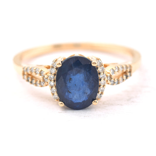 1.96 Ct Oval Mixed Cut Natural Sapphire 14K Gold Ring
