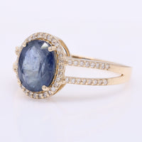 2.55 Ct Oval Mixed Cut Natural Sapphire 14K Gold Ring