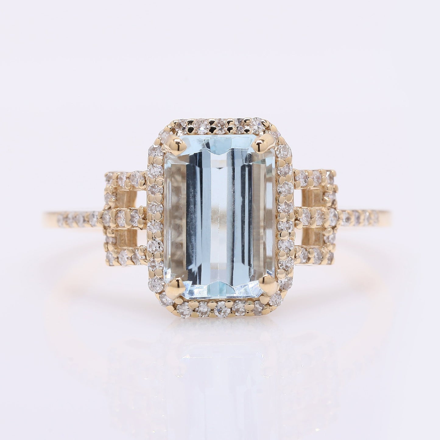 2.33 Ct Octagon Step Cut Natural Aquamarine 14K Gold Ring